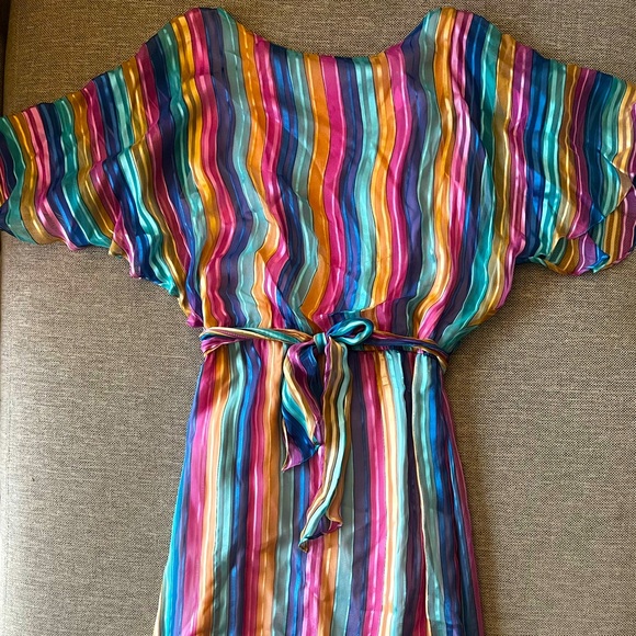 Silk Farm size 4 pastel stripe vintage 70’s flutter sleeve dress - Picture 5 of 5